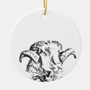 Funky Cute Sheep Ram Ceramic Ornament