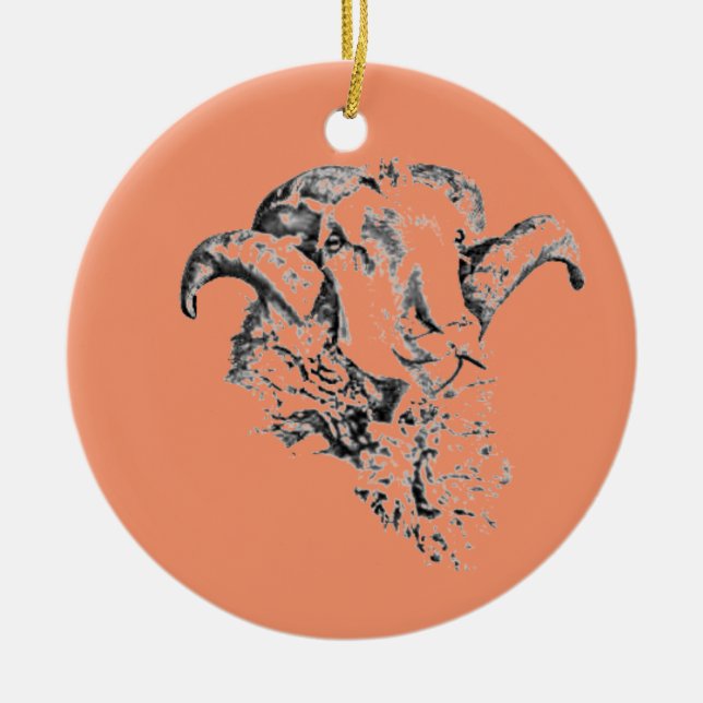 Funky Cute Sheep Ram Ceramic Ornament (Front)