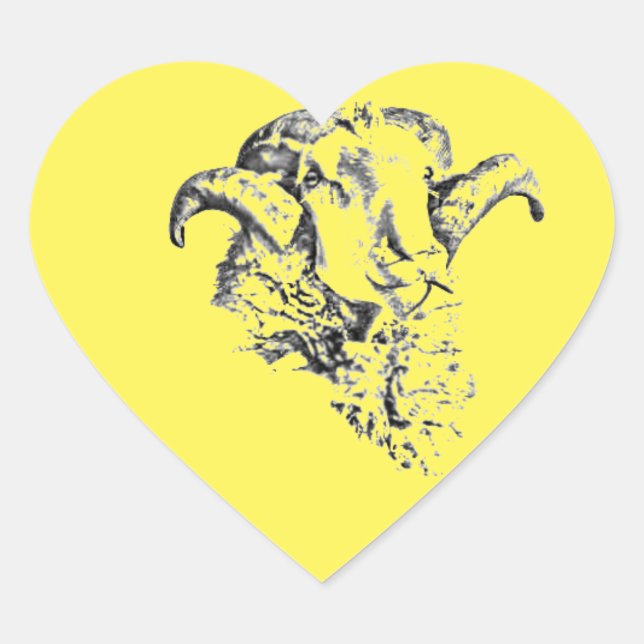 Funky Cute Sheep Ram Heart Sticker (Front)