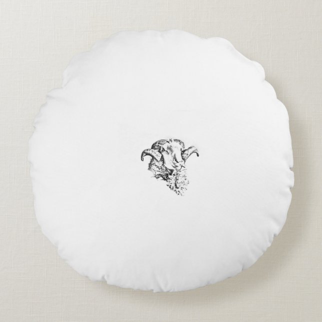 Funky Cute Sheep Ram Round Pillow (Front)