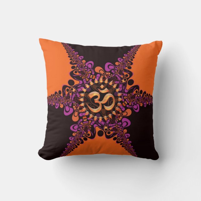 Funky Dark Chocolate Pink Orange OM Sign Cushion (Front)