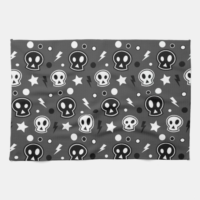 Funky Dark Skull Pattern Kitchen Towel (Horizontal)