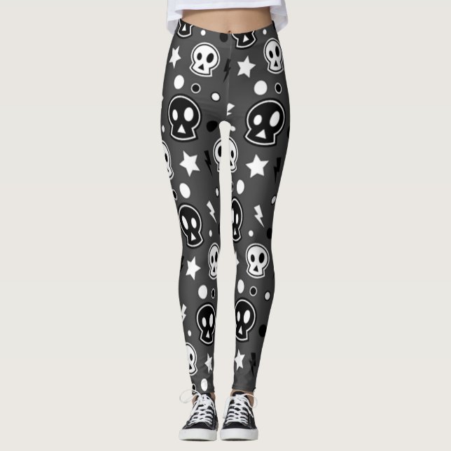 Funky Dark Skull Pattern Leggings (Front)