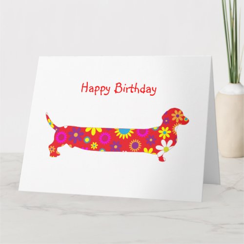 Funky detro floral cartoon dachshund dog card
