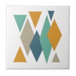 Funky Diamonds and Triangles Mid Century Modern Ceramic Tile<br><div class="desc">Add a pop of color to your decor with this funky diamonds and triangles ceramic tile. It features the bright and bold colors of turquoise,  blue,  orange and tan.</div>