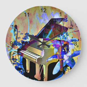 Funky Digitally Colored Piano Large Clock