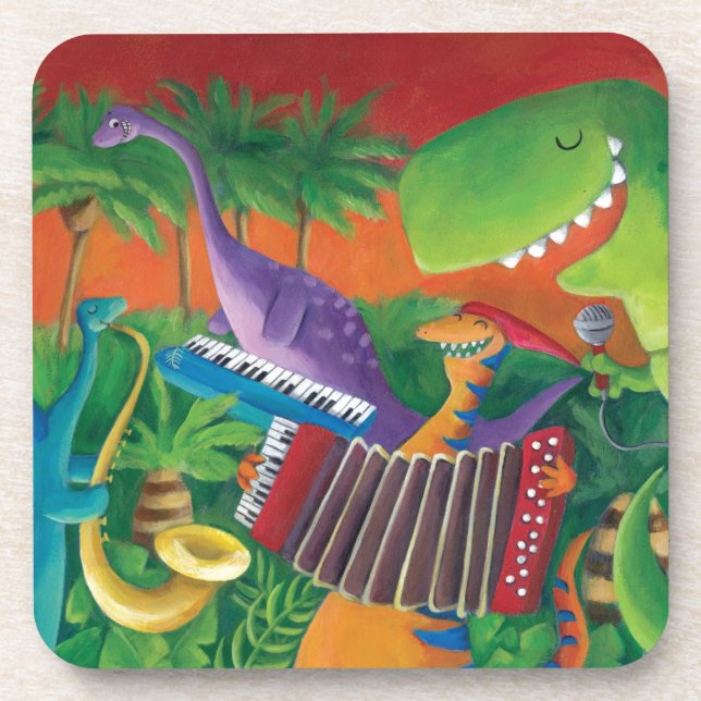 Funky Dinosaur Band Drink Coaster (Front)