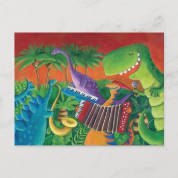 Funky Dinosaur Band Postcard by colonelle at Zazzle