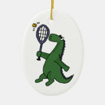 Funky Dinosaur Playing Tennis Cartoon Ceramic Ornament at Zazzle