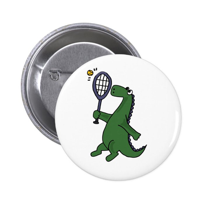 Funky Dinosaur Playing Tennis Cartoon Pin