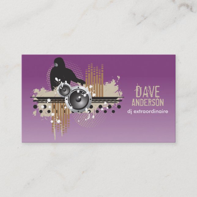 Funky Disc Jockey (DJ) Grunge Business Card (Front)
