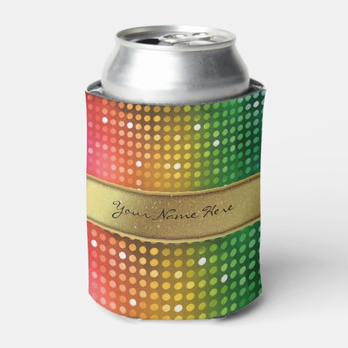 Funky Disco Lights with Gold Glitter Name Stripe Can Cooler