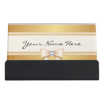 Funky Distressed Gold Gradient & Pretty Bling Bow Desk Business Card Holder by suchicandi at Zazzle