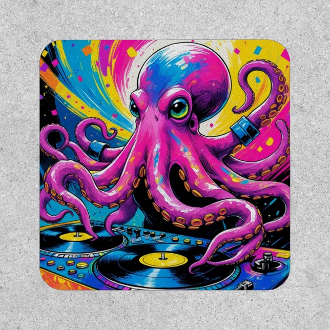 Funky DJ Octopus Patch – Neon Tentacles (Front)