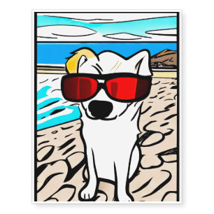 Funky Dog Wearing Sunglasses On A Beach Temporary Tattoos