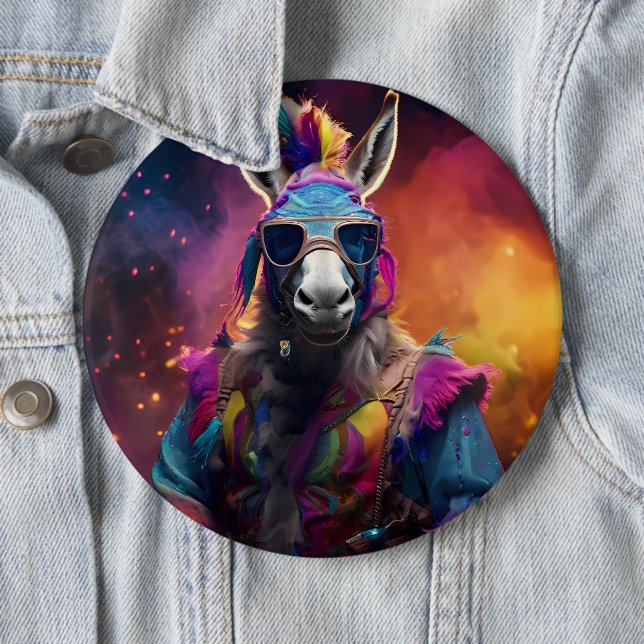 Funky Donkey Blue Glasses  Button (In Situ)