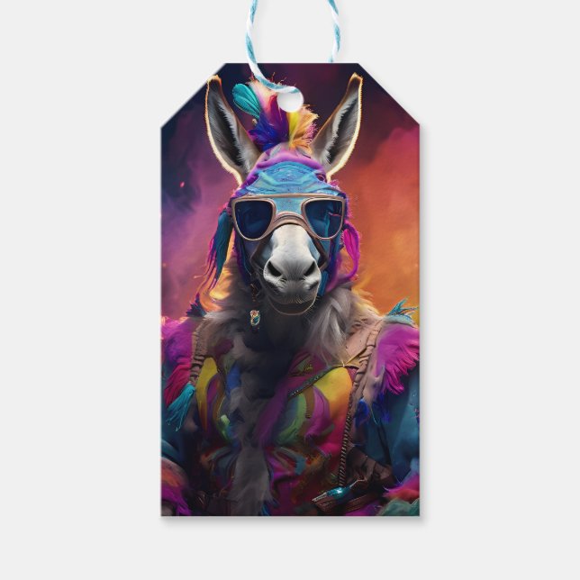Funky Donkey Blue Glasses  Gift Tags (Front)