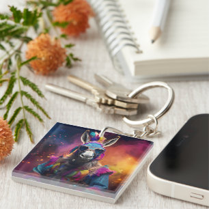 Funky Donkey Blue Glasses  Keychain
