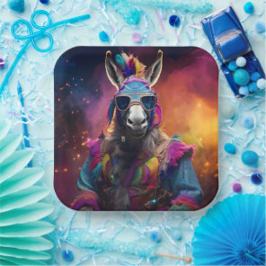 Funky Donkey Blue Glasses  Paper Plates