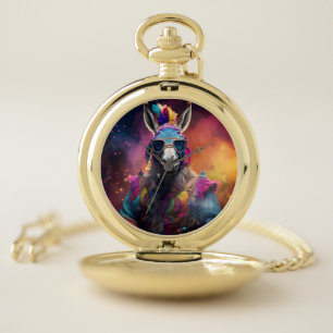 Funky Donkey Blue Glasses Pocket Watch