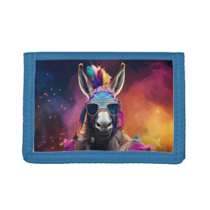 Funky Donkey Blue Glasses  Tri-fold Wallet