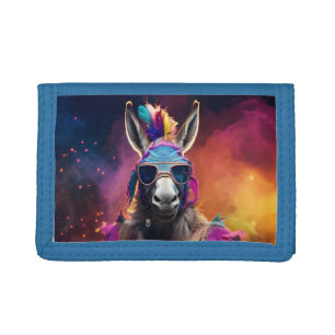 Funky Donkey Blue Glasses Tri-fold Wallet