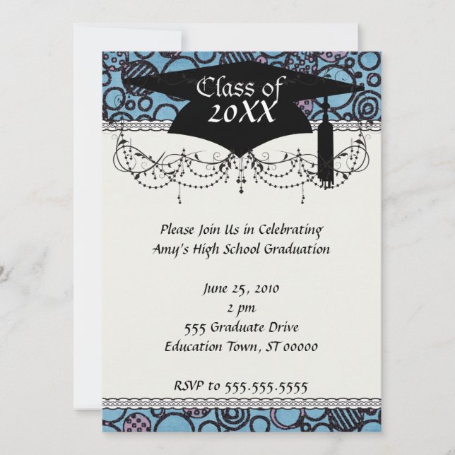 funky doodle circles grad graduation invitation (Front)