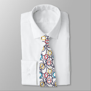Funky Doodle Circles on White Neck Tie