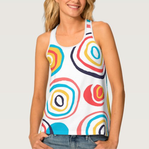 Funky Doodle Circles on White Tank Top