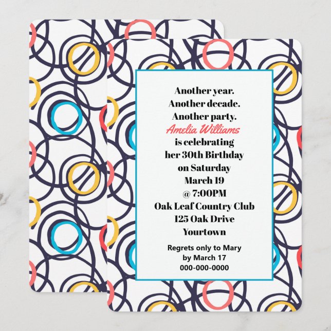 Funky Doodles 30th Birthday Party Invitation (Front/Back)