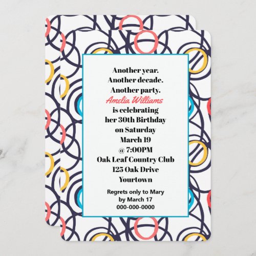 Funky Doodles 30th Birthday Party Invitation