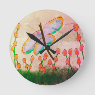 Funky Dragonfly Abstract Art Round Clock