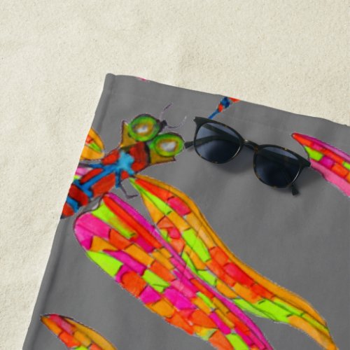 Funky dragonfly art beach style beach towel
