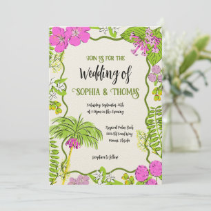Funky Drawn Tropical Floral Wedding Invitation