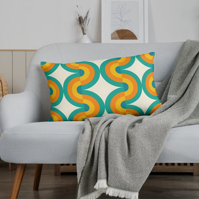 Funky Eclectic Retro Half Circles Art Pattern Lumbar Pillow (Creator Uploaded)