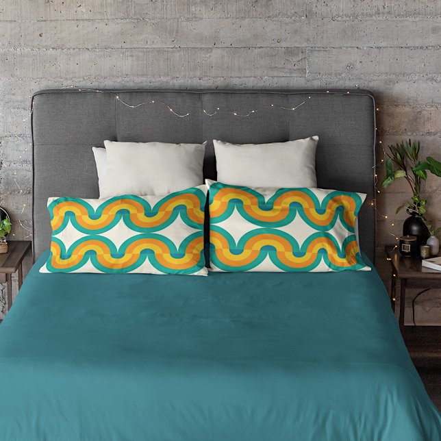 Funky Eclectic Retro Half Circles Art Pattern Pillow Case (Creator Uploaded)