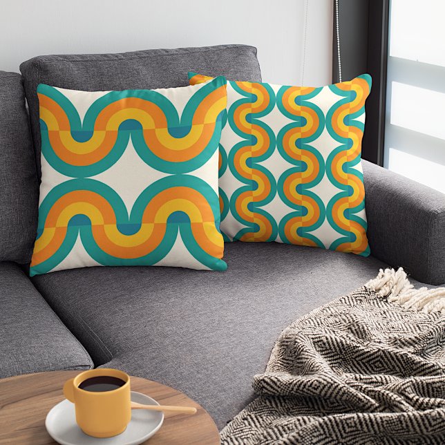 Funky Eclectic Retro Half Circles Art Pattern Throw Pillow (Creator Uploaded)