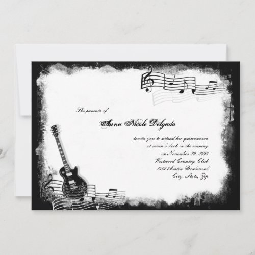 Funky Electric Guitar Music Quinceanera Invitation