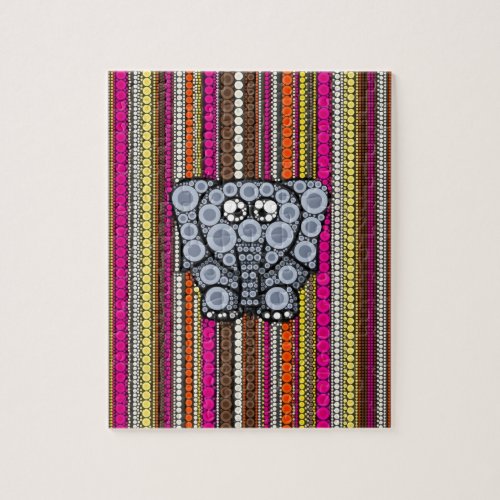Funky Elephant Circle Mosaic with Stripes Jigsaw Puzzle
