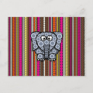Funky Elephant Circle Mosaic with Stripes Postcard