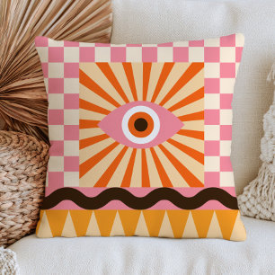 Funky Evil Eye Design Pink& Orange RETRO Abstract Throw Pillow