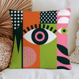 Funky Evil Eye Design RETRO Aesthetic Abstract Throw Pillow