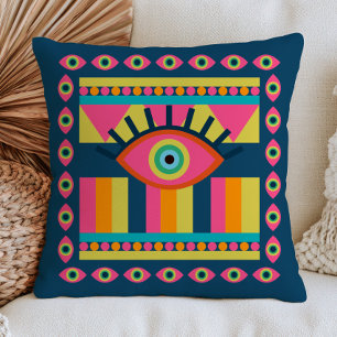Funky Evil Eyes Colorful Maximalist Abstract Throw Pillow