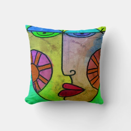 Funky Face Abstract Art Throw Pillow