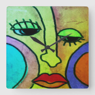 Funky Face Original Abstract Art Square Wall Clock