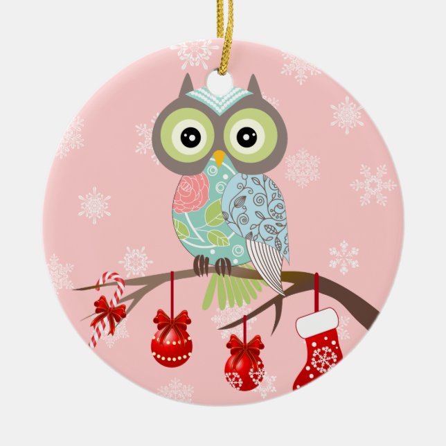 Funky Fancy Owl Christmas Ornament (Front)
