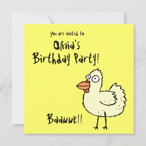 Funky Farm Chicken Birthday Party Invitation Bawk