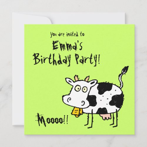 Funky Farm Cow Birthday Party Invitation Moooo