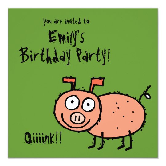 Funky Farm Pig (Birthday) Party Invitation Oink