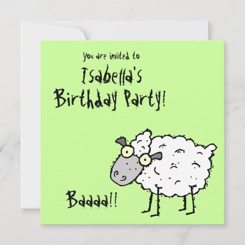 Funky Farm Sheep Birthday Party Invitation Baa